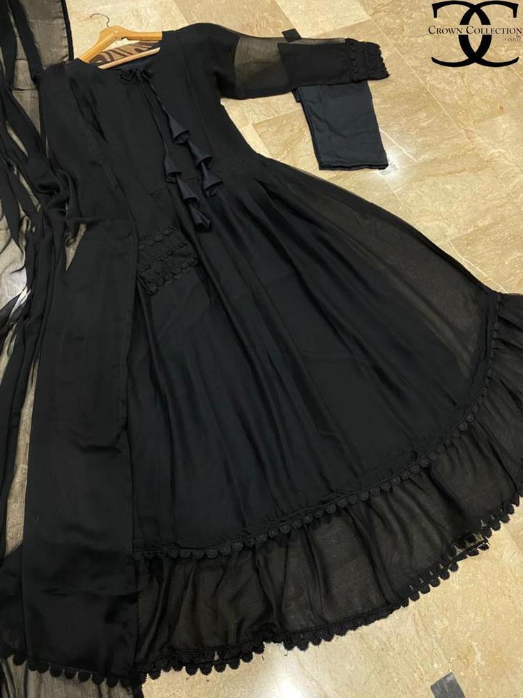 frill chiffon three piece maxi