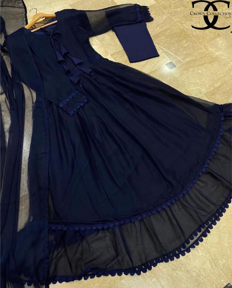 frill chiffon three piece maxi