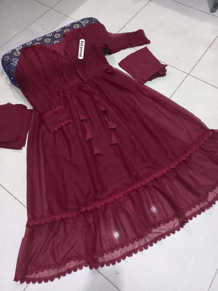 frill chiffon three piece maxi