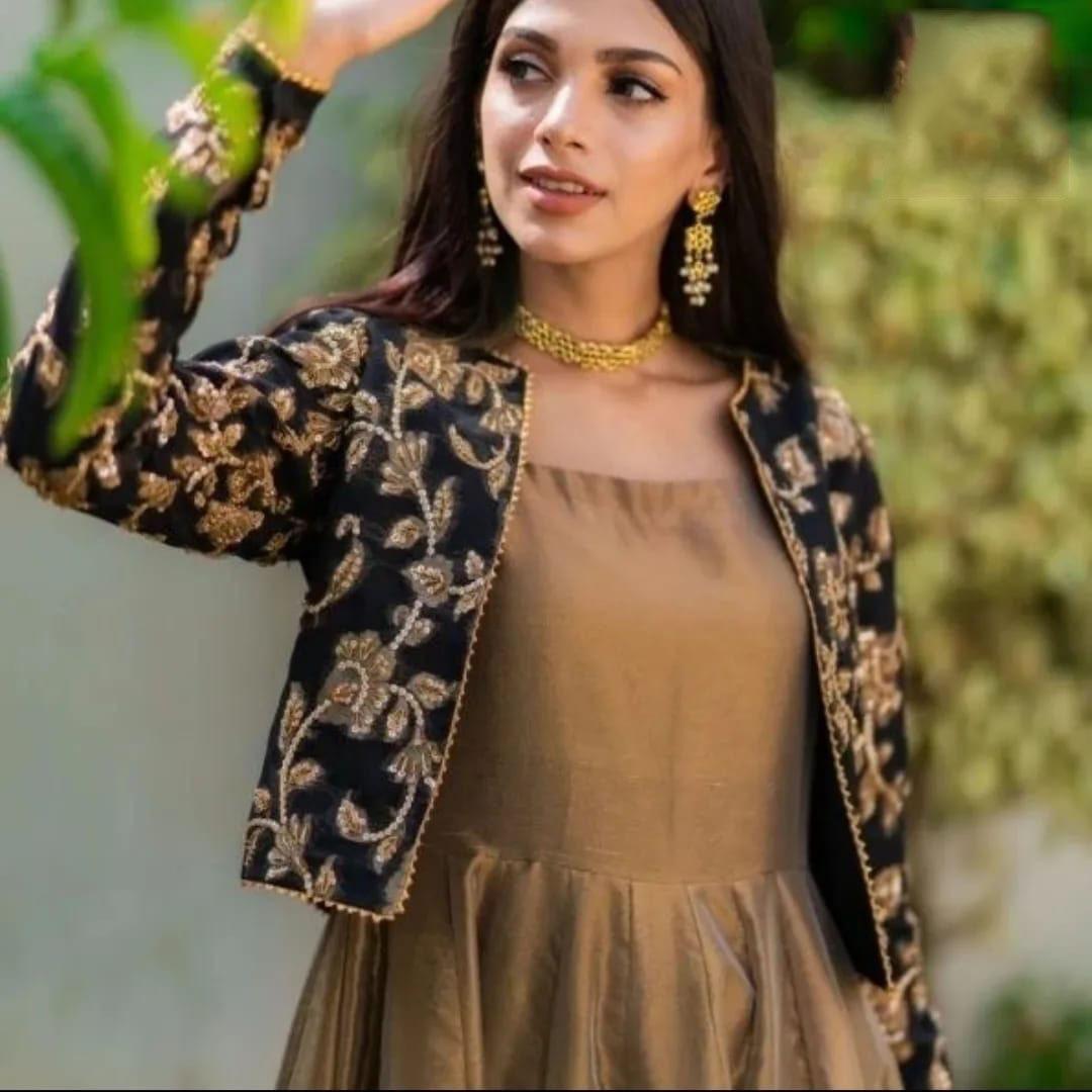 embroidered silk maxi with jacket