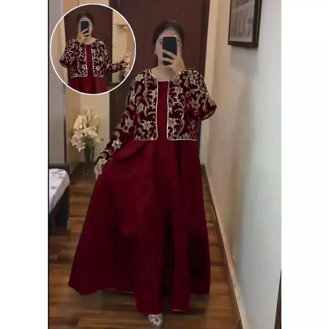 embroidered silk maxi with jacket