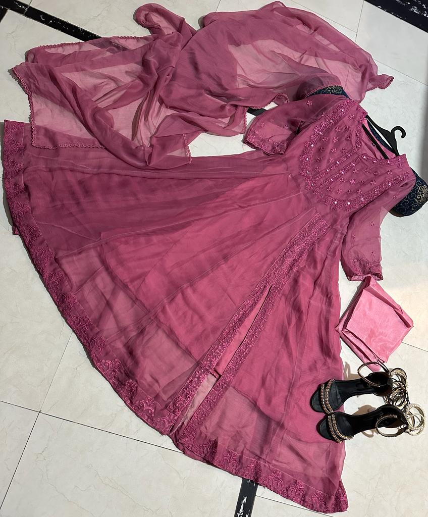 MIRROR EMBROIDERY CHIFFON MAXI