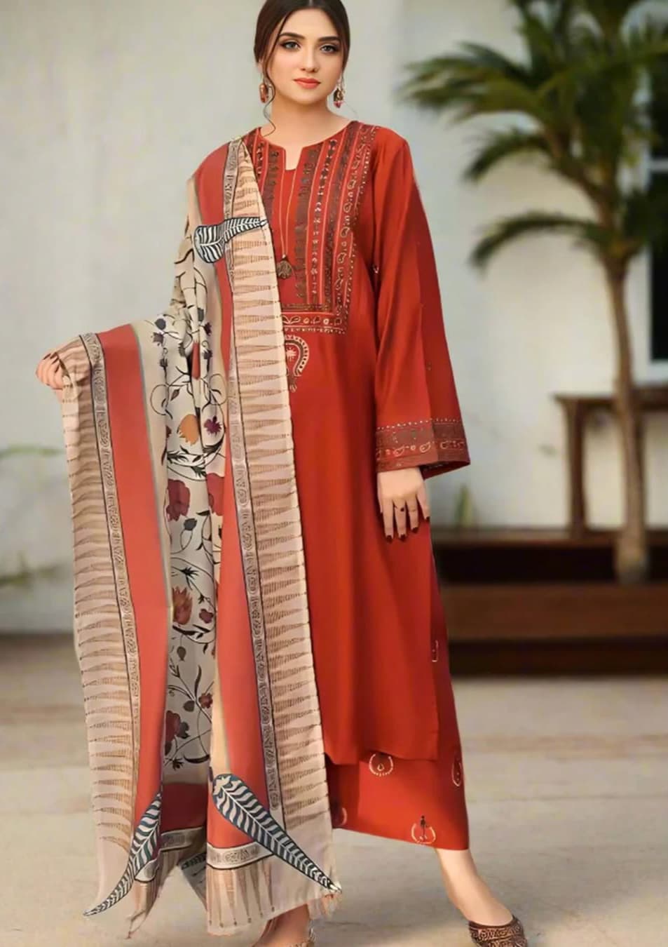 AYAT- 3PC EMBROIDERED WITH&nbsp; DIGITAL SHAWL