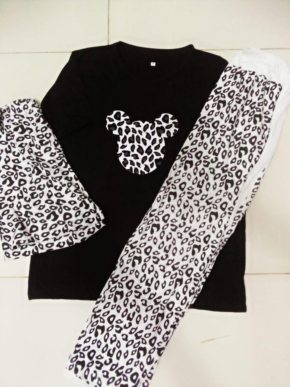 Comfortable three pcs printed cotton jersy night suit for women