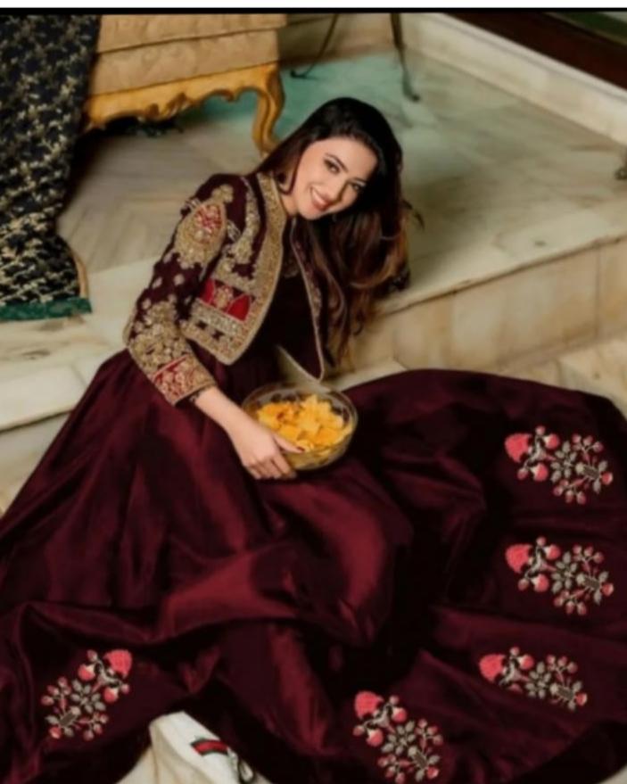 embroiderd silk maxi with jacket